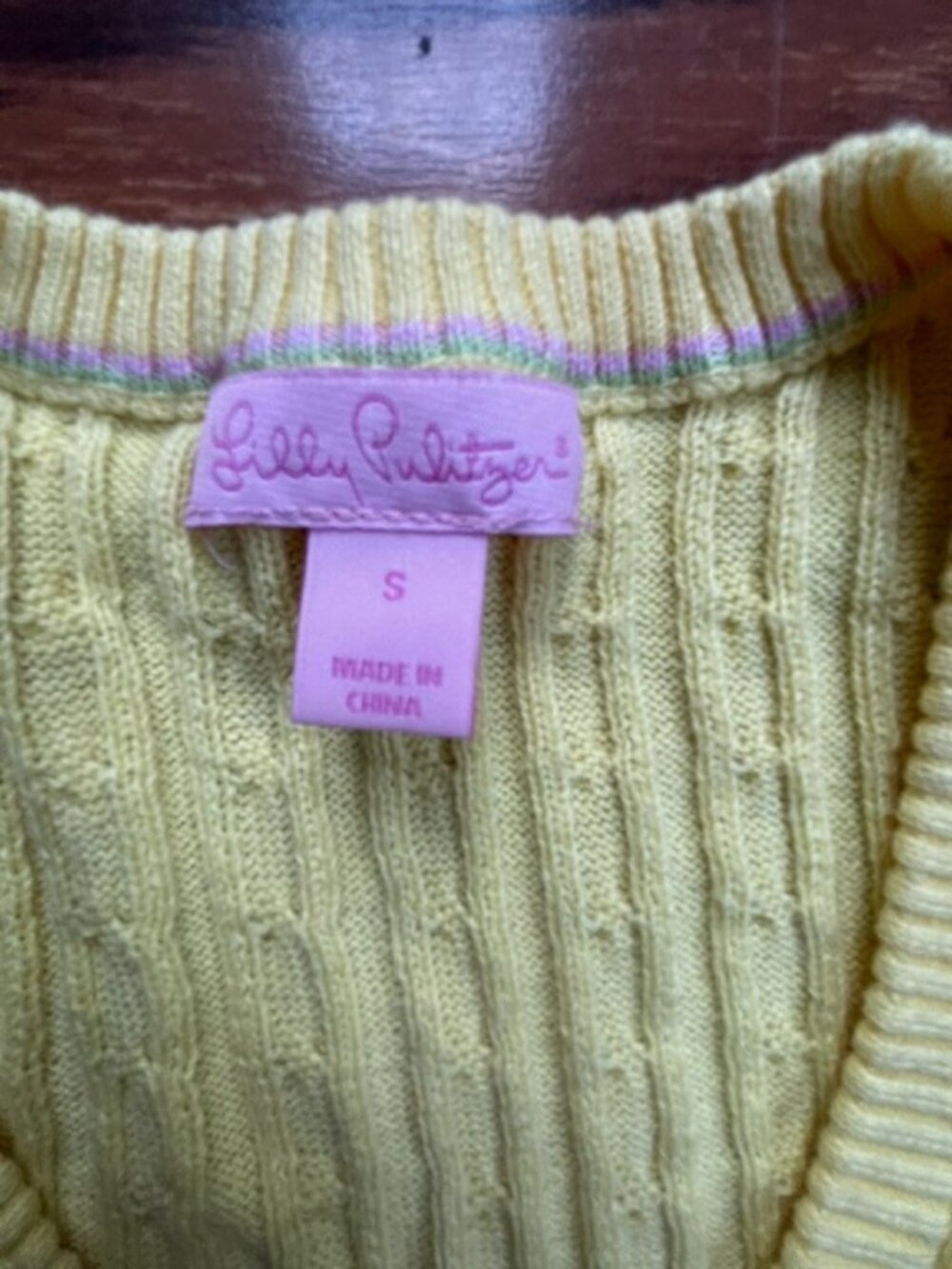 Lilly Pulitzer Women's V-Neck Cable Knit Long Sleeve Sweater, Yellow, Size S - Picture 4 of 7